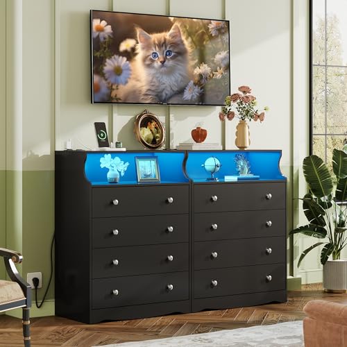 WLIVE Wood Dresser with 5 Drawers, Black Wooden Storage Cabinet, Organizer Drawers for Bedroom, Living Room, Hallway, Measuring 15.75" W * 31.50" D * 45.35" H ﻿