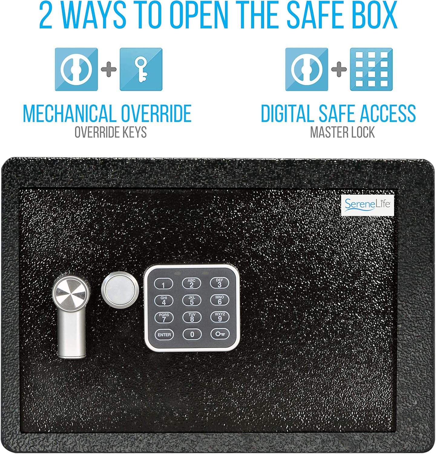 Home Security Electronic Lock Box - Safe with Mechanical Override, Digital Combination Lock Safe, LED Low Battery Indicator, Includes Mounting Bolts, Keys & (4) x ‘AA’ Batteries - SereneLife SLSFE15