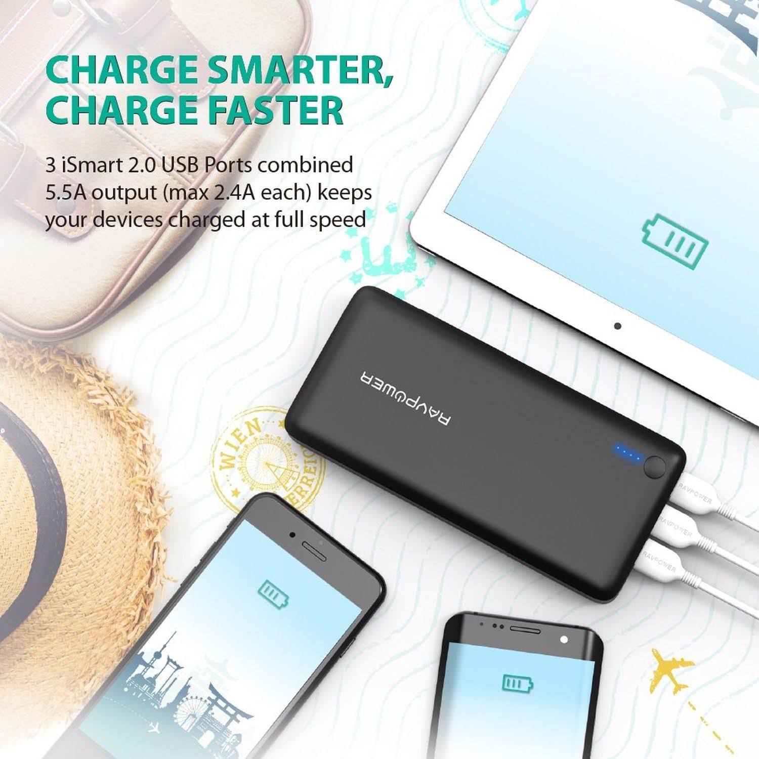 Portable Charger RAVPower 26800 Battery Pack 26800mAh Total 5.5A Output 3-Port
