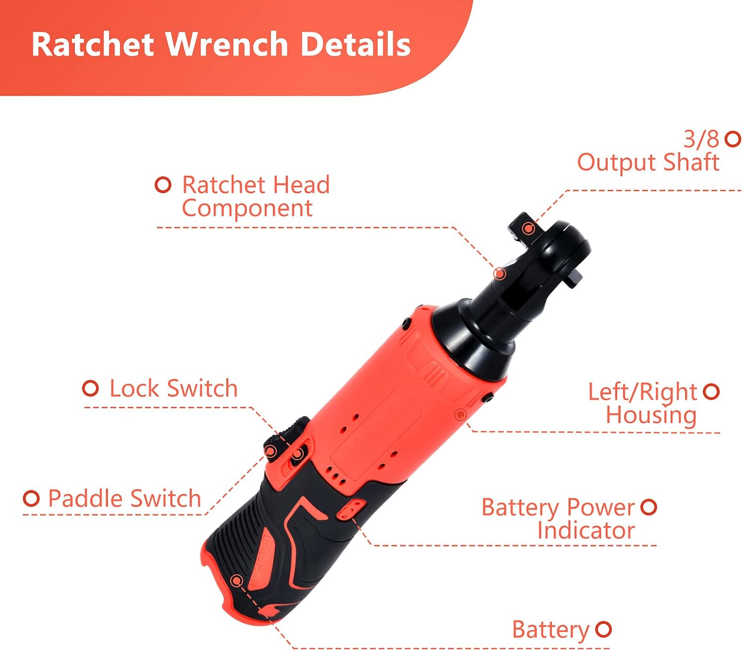 12V 3/8" Cordless Electric Ratchet Wrench Set Right Angle Tool Lithium Battery Rechargeable Fast Truss High Torque Pure Copper Motor Variable Speed Trigger High Performance Pack of 2