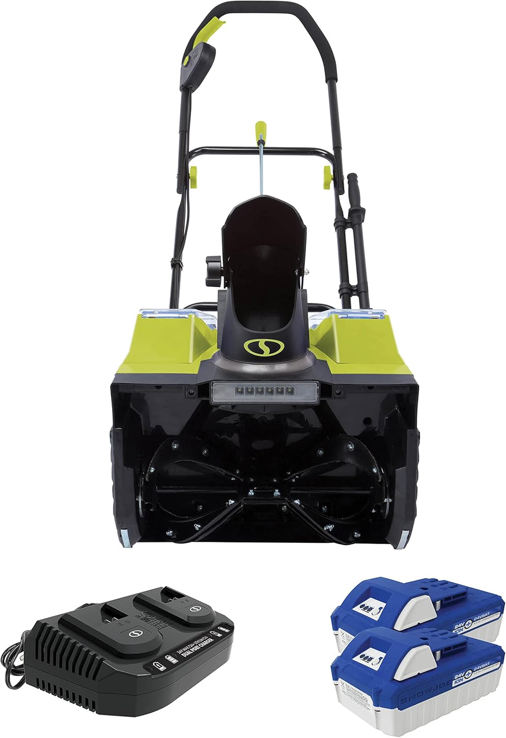 Snow Joe 24V-X2-SB18-SJG 48-Volt iON+ Cordless Snow Blower Kit, 18-Inch, w/ 2 x 4.0-Ah Batteries and Charger (Green)