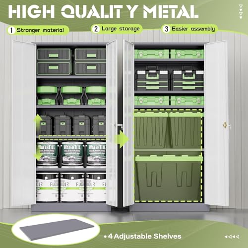 Incbruce 72” Metal Storage Cabinet, Garage Cabinets and Storage System with Doors and Shelves, Tall Lockable Tool Cabinet for Garage, Office, Home (Black)