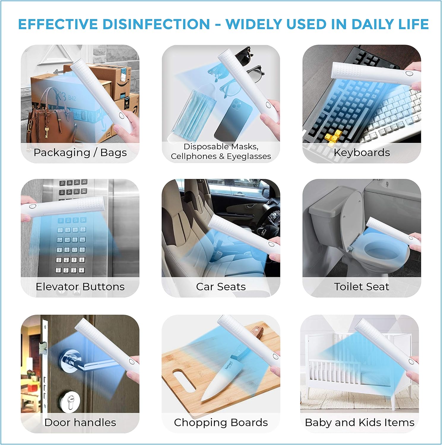 UV-C Light Sanitizer Wand - Powerful 253nm UV Sterilizer Rechargeable Handheld Ultraviolet Portable 99.99% Disinfection for Home, Office, Travel - Total Transparency with UVC Test Card Included