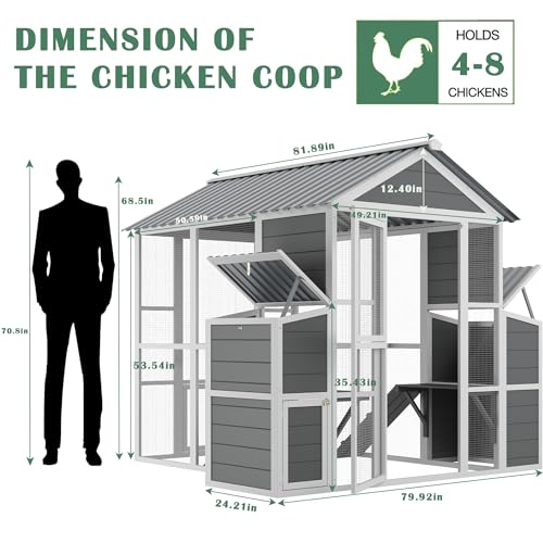 3-Tier Large Wooden Chicken Coop for 8-10 Chickens,Outdoor Walk-in Chicken Coop House with Run&Nesting Boxes,Hen House Poultry Pet Habitat Hutch Cage W/Pull Out Trays&Wire Fencing(95"×80"×83")