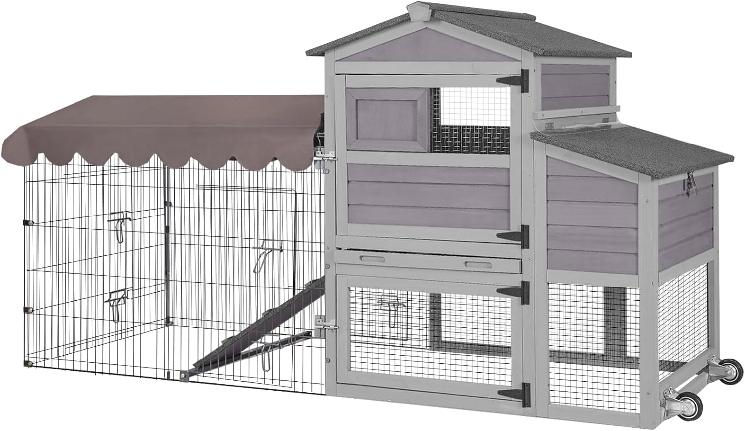 Mobile Chicken Coop 79" Large All-Steel Frame Hen House Poultry Cage with Metal Run,Waterproof Rain Cover