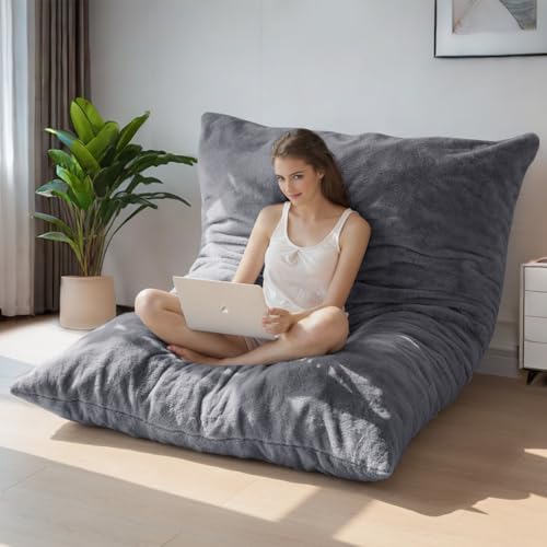BYBYME 3 in 1 Bean Bag Chairs, Bean Bag Bed for Adults High-Density Foam Filling, Convertible Sofa Bed Faux Fur, Giant Bean Bag Chairs for Adults