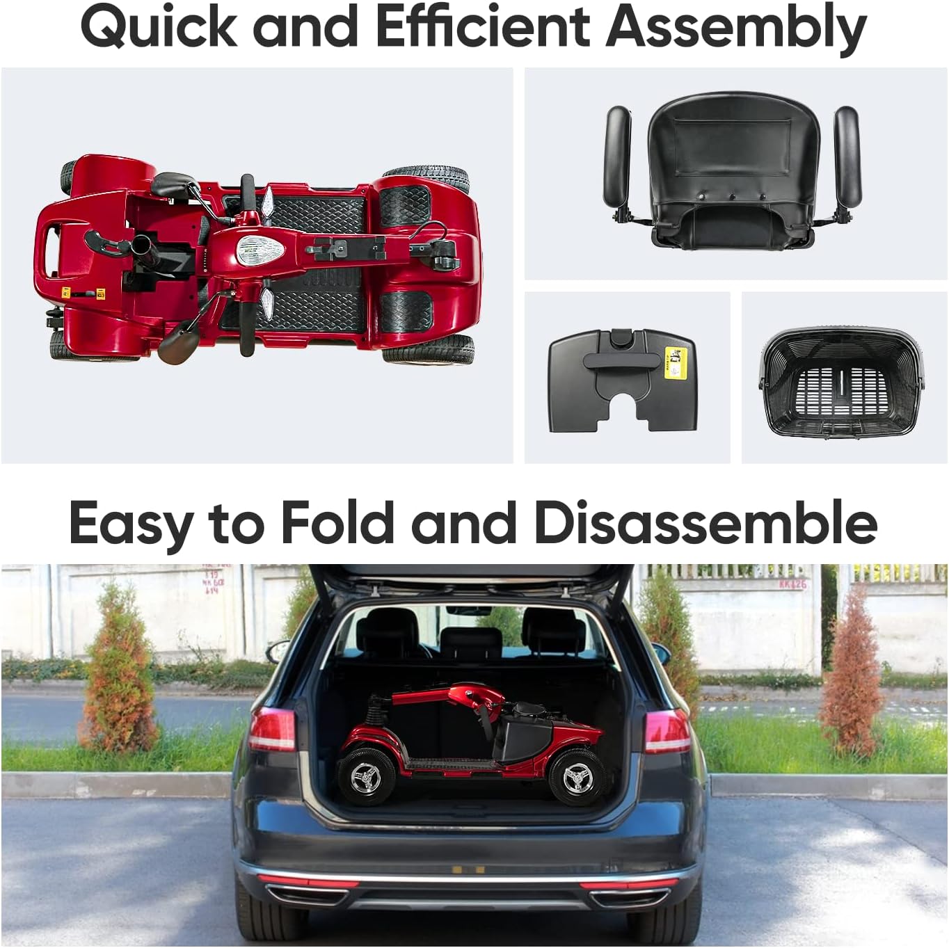 4 Wheel Mobility Scooters, Upgrade Electric Power Mobile Scooter for Seniors Adult with Lights Collapsible and Compact Duty Travel w/Basket Extended Battery