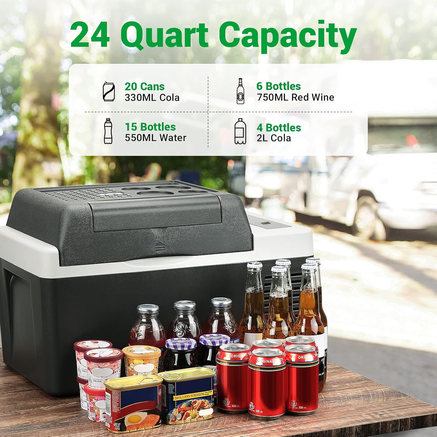 F40C4TMP 12 Volt Refrigerator 24 Quart (23L) Portable Freezer (-7.6℉~50℉) with 12/24V DC and 110-240V AC Compressor Car Fridge for Camping, Truck, RV, Boat, and Trip