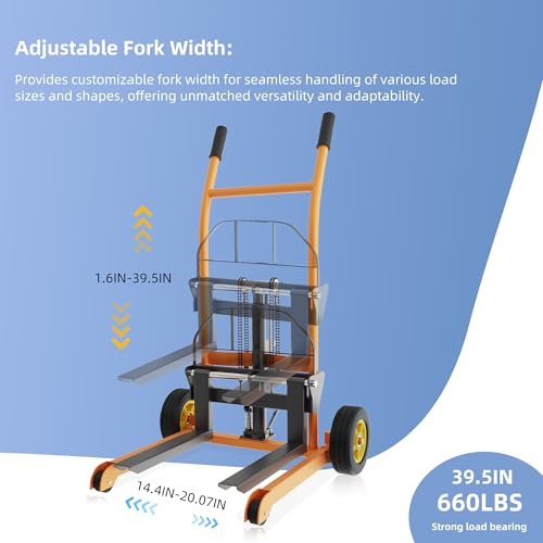 Hydraulic Material Lift Pallet Truck 450 lbs Manual Winch Stacker 36" Max Lift Dolly, Pallet Lift Table, 18.5" Fork Length, 9" Polyurethane Wheels
