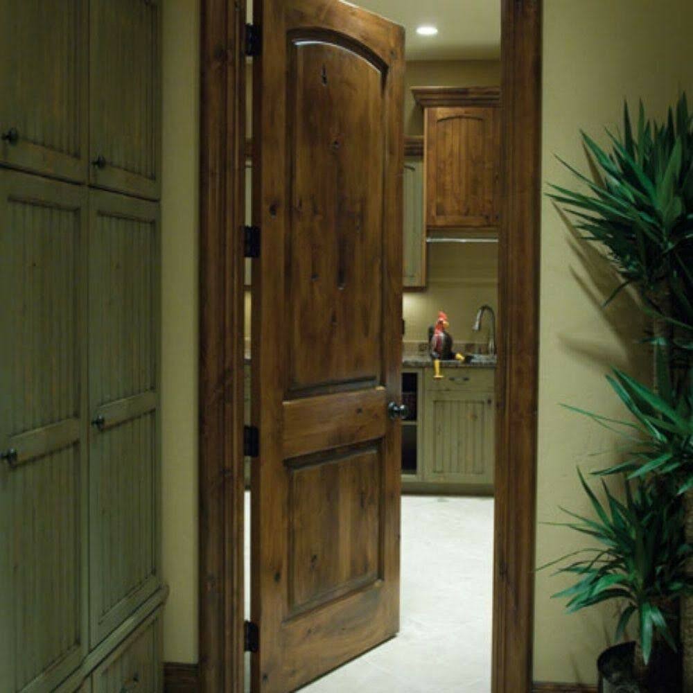 Krosswood Doors 28 in. x 80 in. Rustic Knotty Alder 2-Panel Top Rail Arch Solid