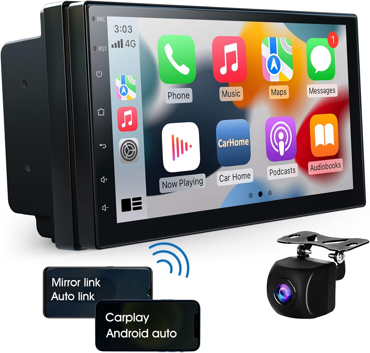 Double din Car Stereo Built in Wi-Fi for Wireless CarPlay Android Auto Mirror Link, 10.1 IPS Touchscreen Car Radio, Head Unit Support Bluetooth 5.0 AHD Backup Camera USB RDS Mic SWC AOLVO OXf8