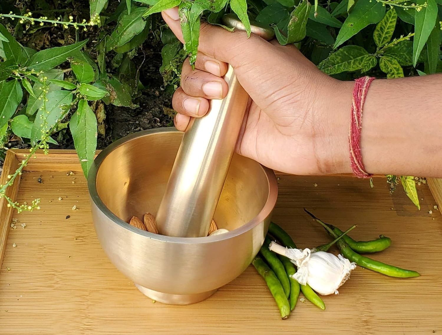 RK_ENTERPRISES Brass Mortar Pestle Set, 1 Piece, 4.5 Inches, Gold
