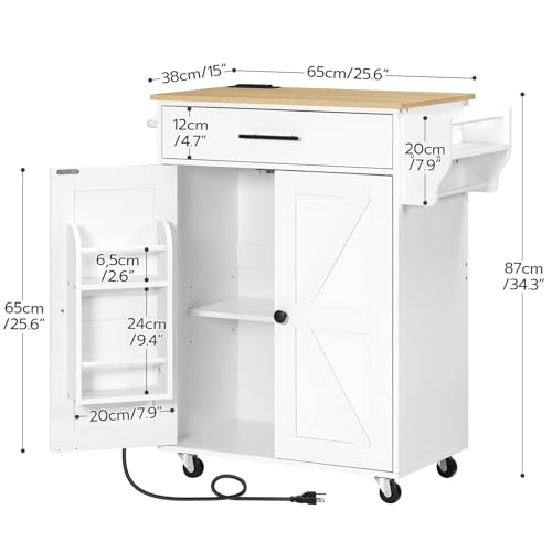 HOOBRO Kitchen Island with Power Outlet, Kitchen Island Storage Island with Large Worktop, Spice Rack and Drawer, Rolling Kitchen Cart on Wheels, for Kitchen and Dining Room, Rustic Brown and Black