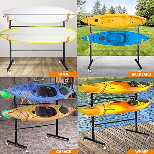 Freestanding Kayak Storage Rack 2 Kayaks/4 Kayaks, Kayak Racks for Outdoor Storage, Kayak Stand Heavy Duty Storage for Kayaks, Canoes, SUP and Surfboards