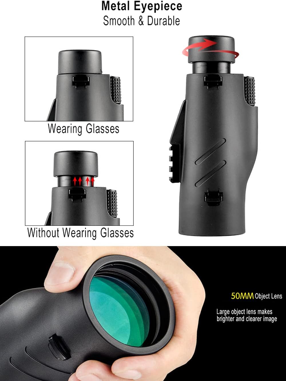 Asika10x50 Monocular Nitrogen Blanketing Water Proof FOV 306ft@1000yds with BAK4 Optical Roof Prism & FMC Multi-Layer Optical Coating Monocular for Bird Watching, Hunting, Sport & Outdoor Activities