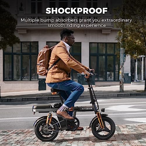 ENGWE T14 Mini Electric Bike for Adults Teens, 14" City Commuter Folding Ebike, 600W Motor 48V 10AH Battery Range 37Mile 20MPH Electric Bicycles Shock Absorptions Ebikes