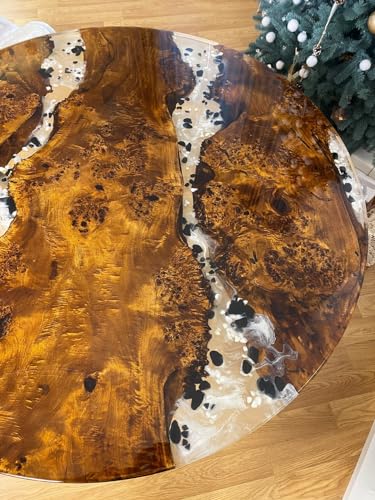 TUZECH Customized Round Clear Epoxy Resin Dining Table Coffee Table Centre Table Live Edge Table Console Table Living Room Table Study Table Patio Table End/Side Table (without Stand, 18 x 18 Inches)