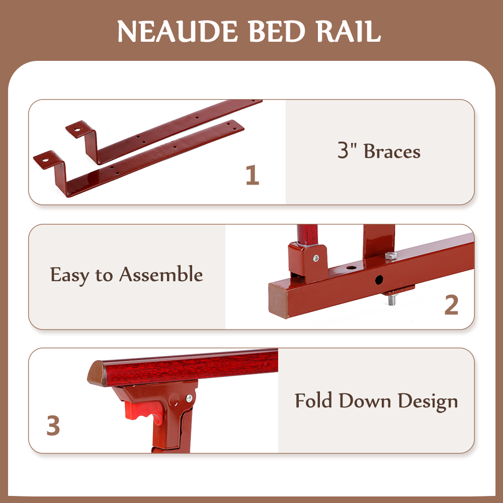 Bed Rails for Elderly Adults Seniors Assist Bar Bed Guard Railings Bedside Grab Bar Cane Assist Handle Half Bed Rail Hospital Safety Fold Down Rails (37"x14")
