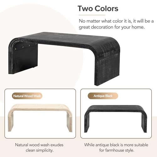 47.2" Minimalist Coffee Table with Curved Art Deco Design,Retro Multifunctional Cocktail Table for Living Room,Dining Room,Easy Assembly (Natural Wood Wash)