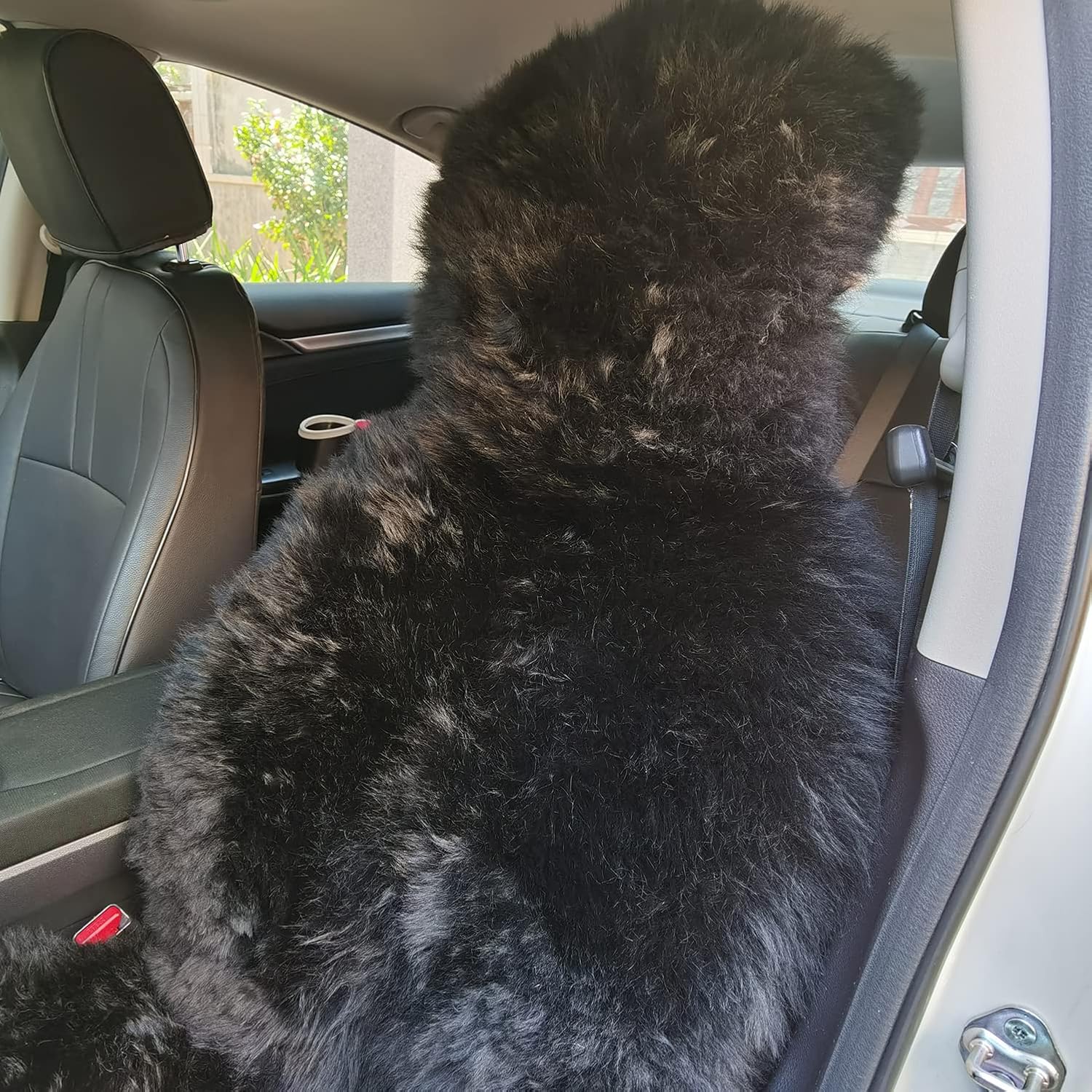 Sheepskin Seat Cover Genuine Australian Long Fur Sheepskin Car Seat Cushion Natural Pure Wool Automotive Seat Cover, Universal Fits Cars, SUVs, Trucks Minivans - Luxury Extra Dense Pelt, 1pc - Black