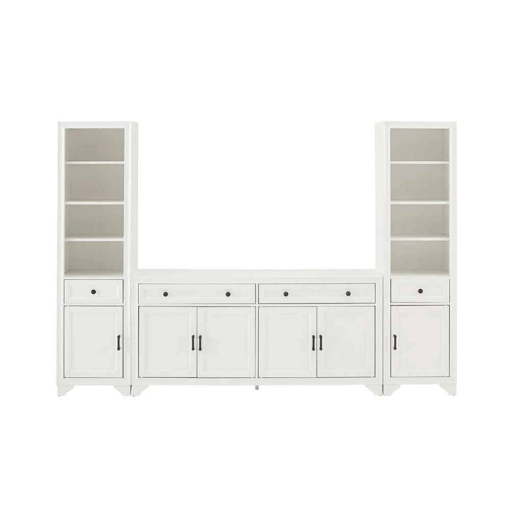 Crosley Furniture Tara 3PC Entertainment Center/Sideboard and Bookcases in White