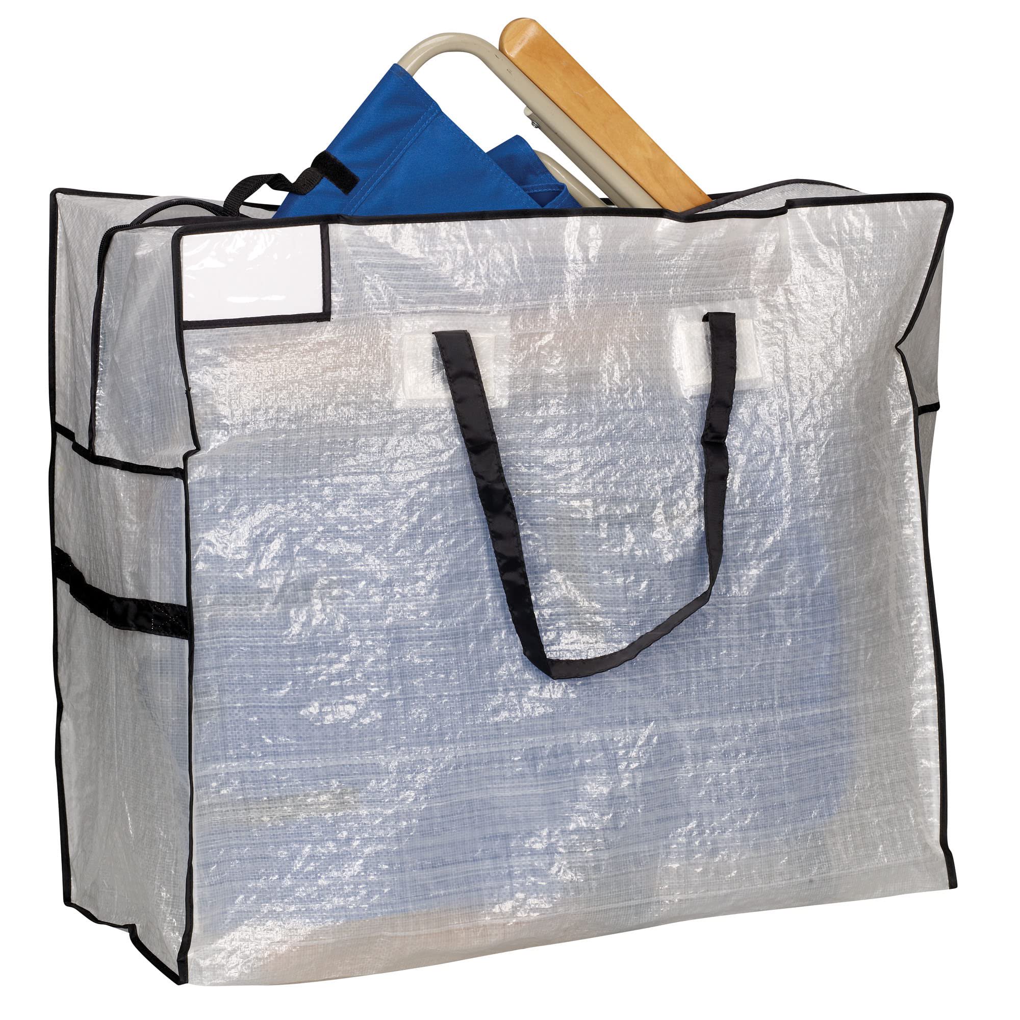 Spacious Storage Bag, Zippered Clothes Organizer for Under Bed Garage Attic, White Tarp Fabric with Black Accents