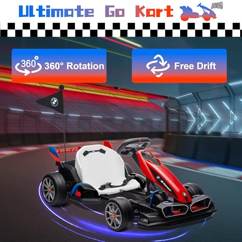 Licensed BMW Electric Go Kart for Kids Ages 6-12, 24V 9AH Drift Kart with Two 200W Motors, LED Lights, Drift Mode& 2 Speed Modes, Adjustable Seat (White)
