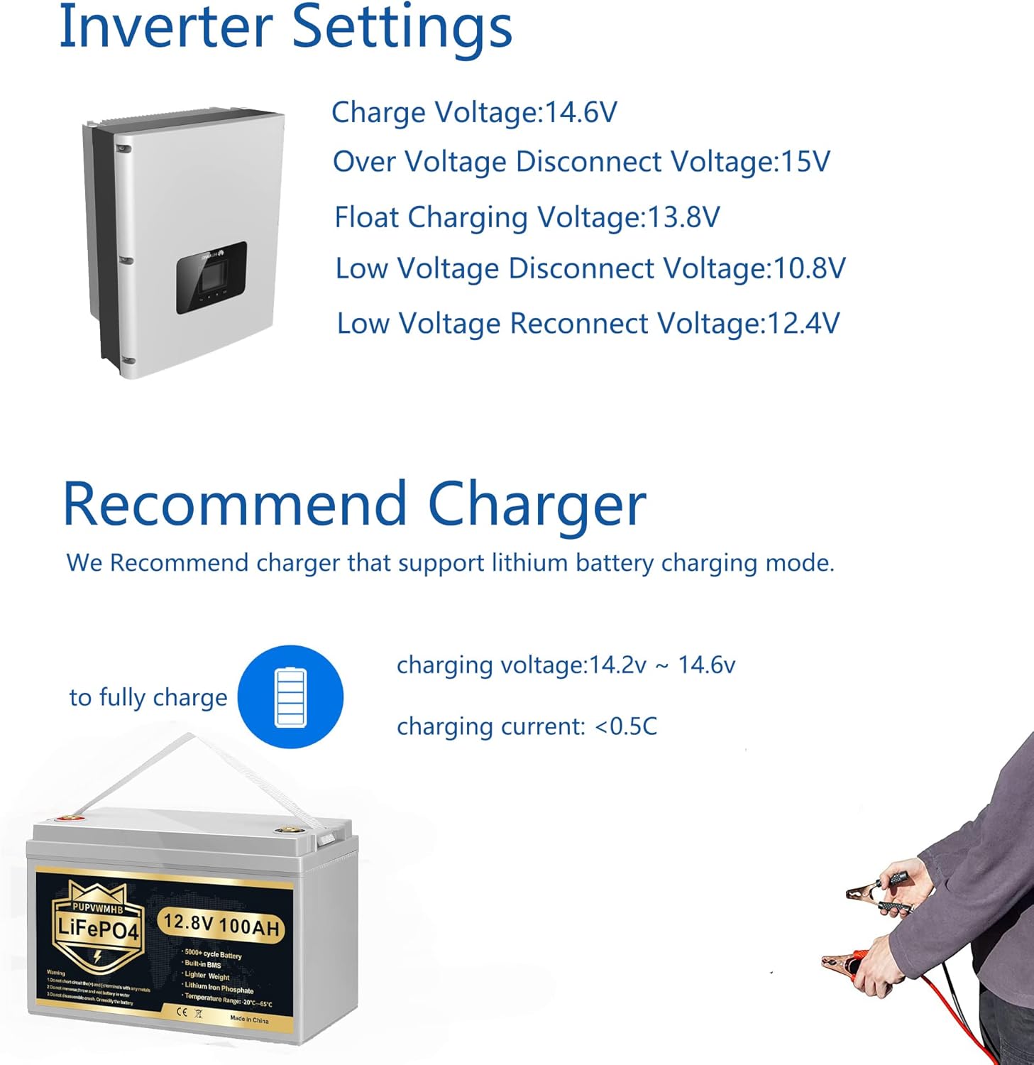 12V 100Ah Bluetooth LiFePO4 Lithium Battery, 100A BMS,Low Temperature Protection with Up to 8000 Cycles, Max. 1280Wh Energy LiFePO4 Battery, Perfect for RV, Solar, Trolling Motor