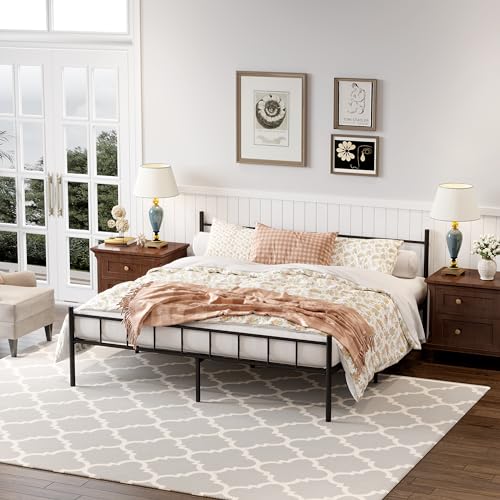 14 Inch California King Size Metal Platform Bed Frame with Headboard,Mattress Foundation,Steel Slat Support,Under Bed Storage,No Box Spring Needed,California King Bed Frame,Black…
