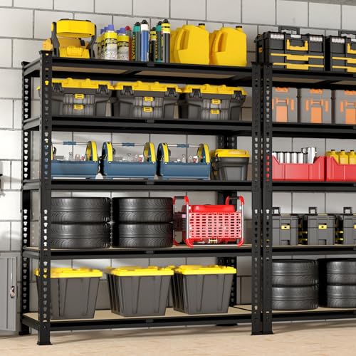 5 Tier Garage Storage Shelves - 32" W x 16" D x 63" H Adjustable Heavy Duty Metal Shelving Unit, Garage Shelving Utility Storage Rack for Basement, Pantry, Kitchen, Black, 2 PCS