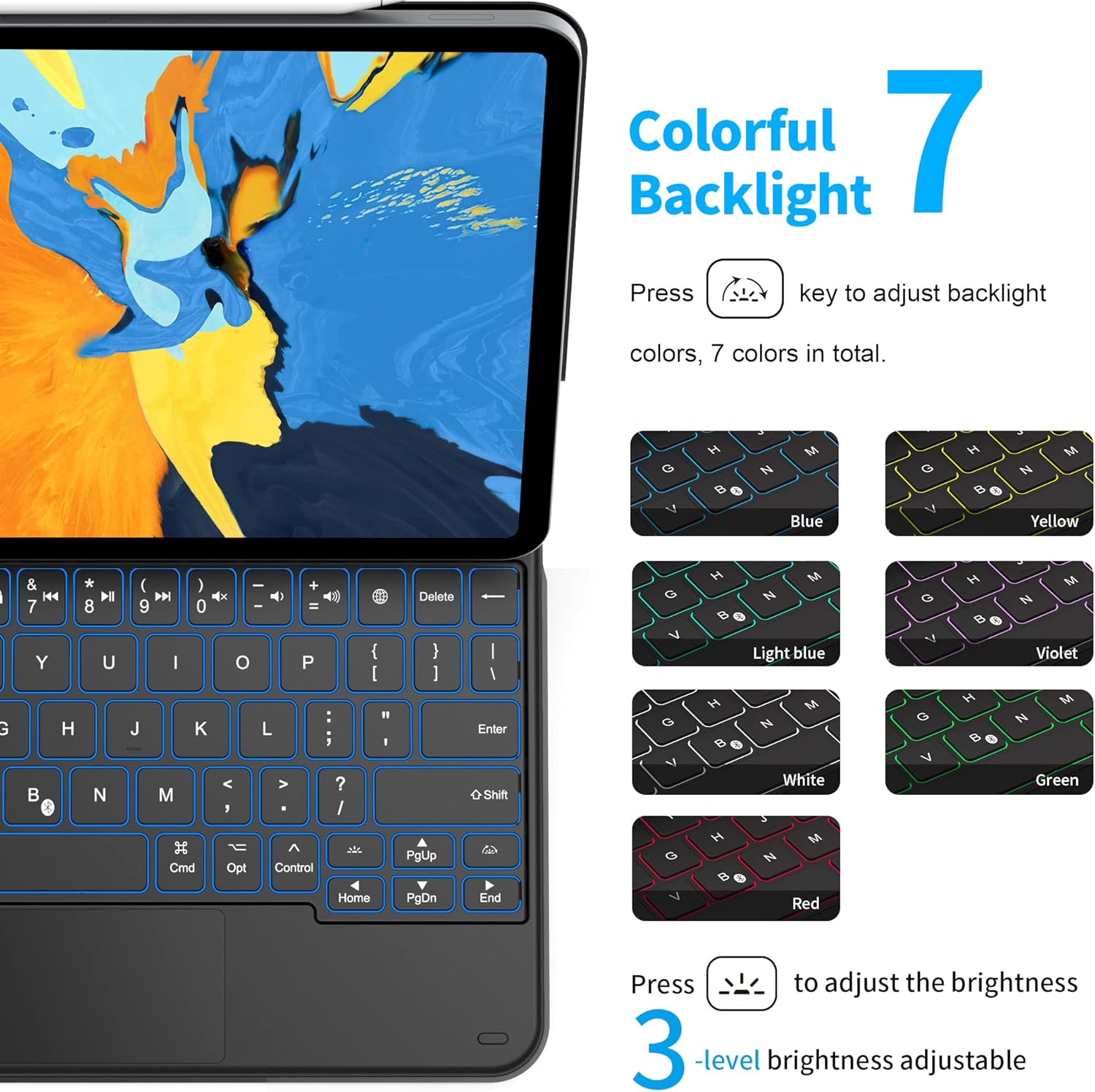 WIWU Magnetic Keyboard Case for iPad Pro 12.9‑inch, iPad Keyboard Case with iPadOS Shortcuts, Floating Cantilever Stand, Wireless Bluetooth, Attaches Magnetically, Multi-Touch Trackpad,7-Color Backlit