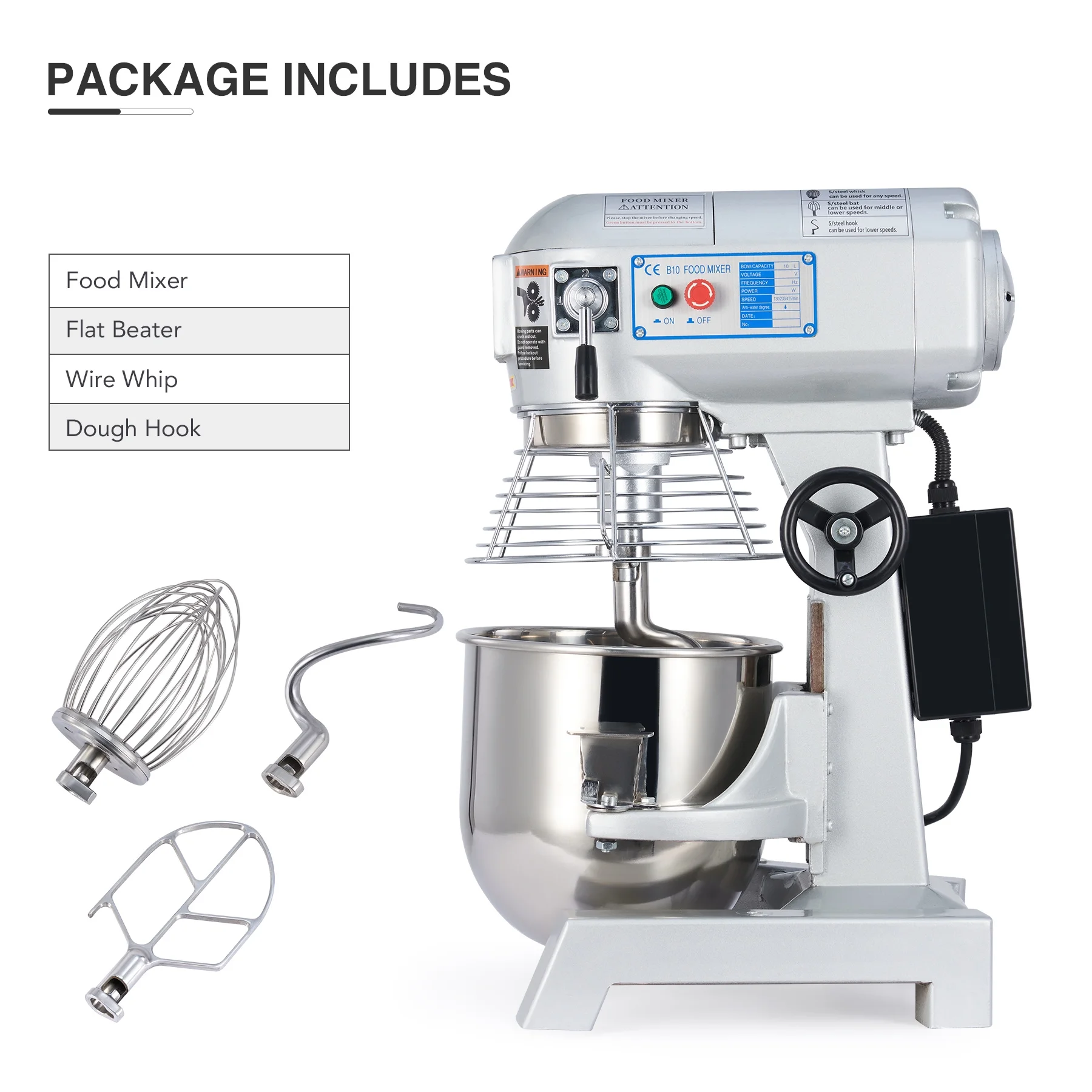 Preenex 10Qt Commercial Stand Mixer 600W Electric Food Mixing Machine with 3 Attachment