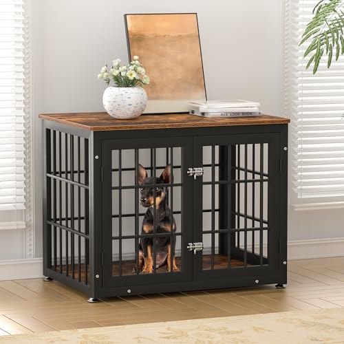 48 Inch Heavy Duty Dog Crate Furniture for Large Dogs, Decorative Pet House End Table, Extra Large Wooden Cage Kennel Furniture Indoor, Natural and White