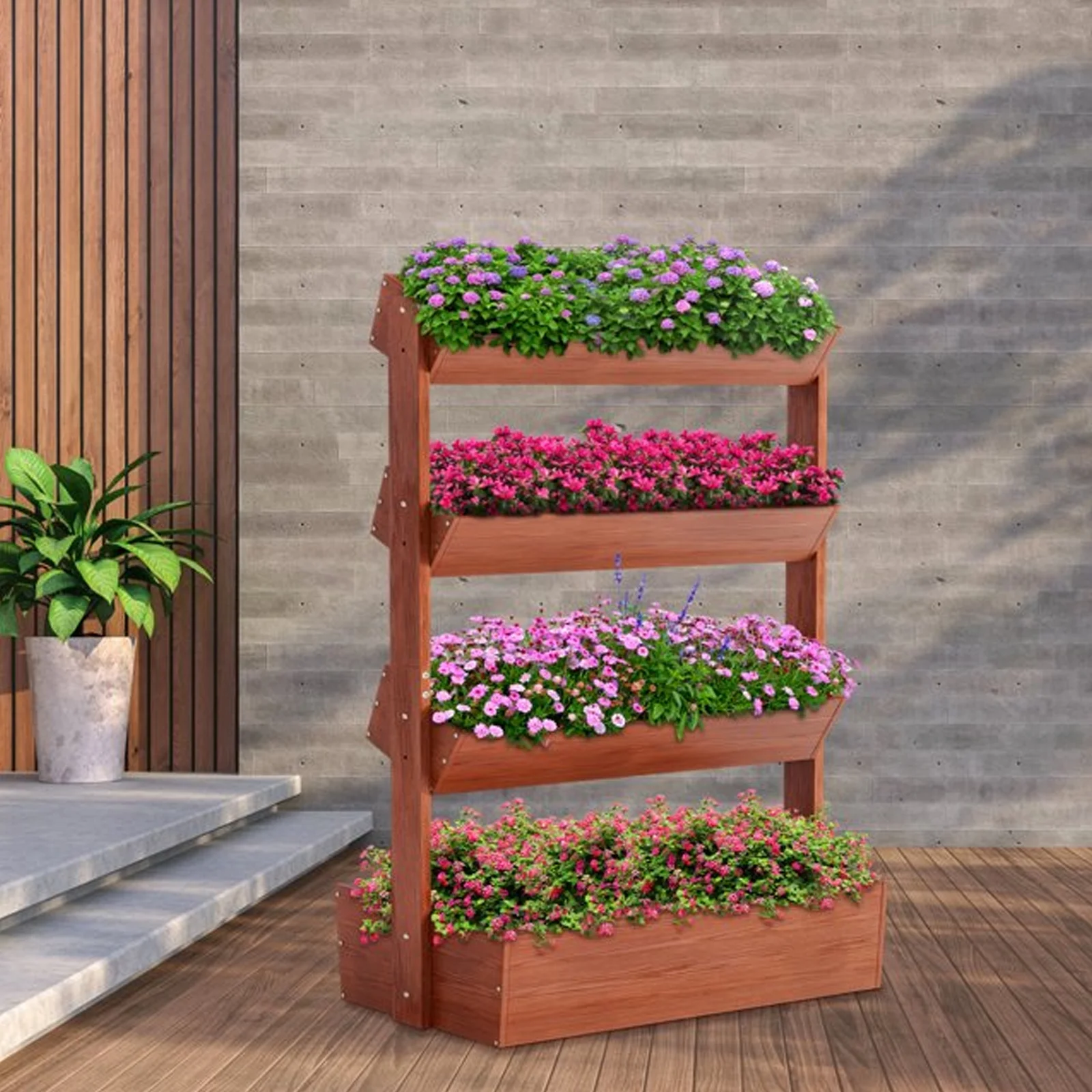 NAIZEA 4 Tier Vertical Wooden Garden Bed, Freestanding Outdoor Planter Box, Plant Planter, Herb Vegetable Flower Planting Box Shelf for Indoor Patio Balcony