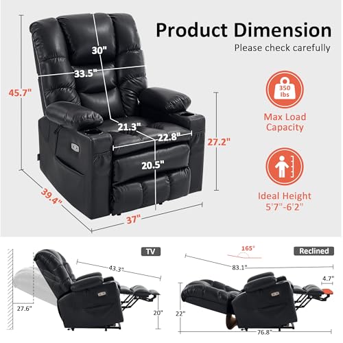 MCombo Large Triple Motor Power Lift Recliner Chair with Massage and Dual Heating, Adjustable Headrest for Tall Elderly People, Faux Leather 7634 (Dark Brown, Large)