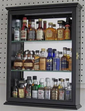 Shot Glass Display Case Cabinet Holder Rack Shadow Box with Glass Door-Black Finish