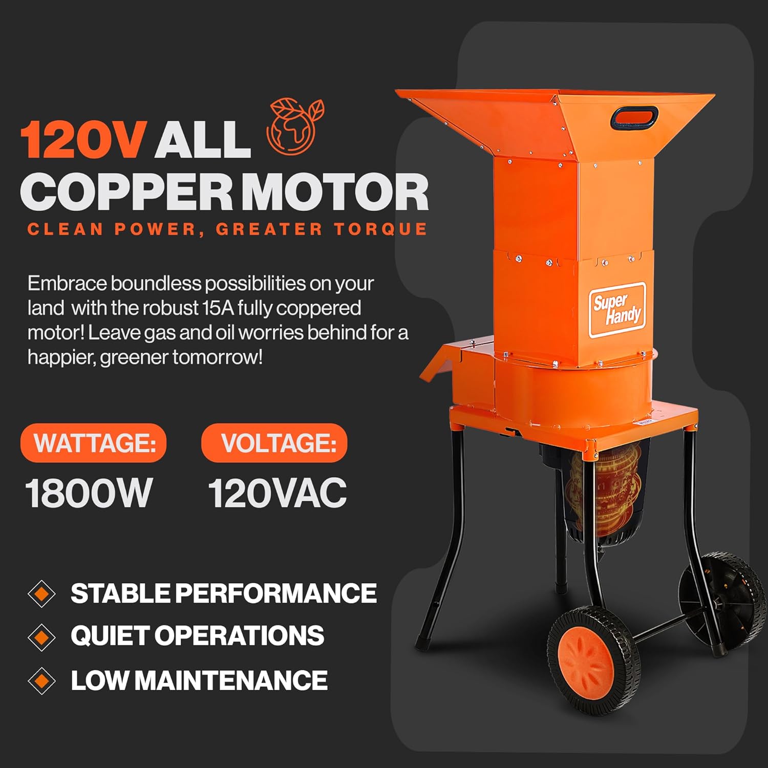 SuperHandy Leaf Mulcher Shredder Electric Green and Waste Management Heavy Duty 120V AC 11" Inch Cutting Blade .5" Inch Cutting Capacity for Leaves, Grass, & Clippings