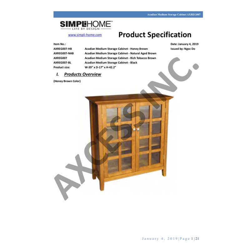 Simpli Home Acadian Solid Wood Medium Storage Cabinet in Light Golden Brown