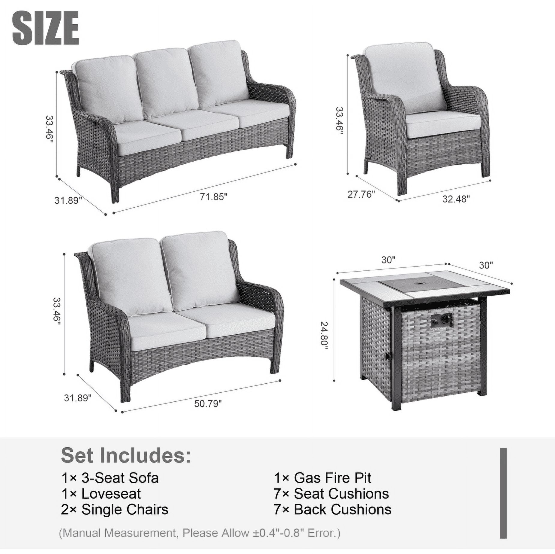 Vcatnet 5 Pieces Outdoor Patio Furniture Sectional Sofa All-weather Conversation Set with Fire Pit Table for Garden,Poolside,Gray