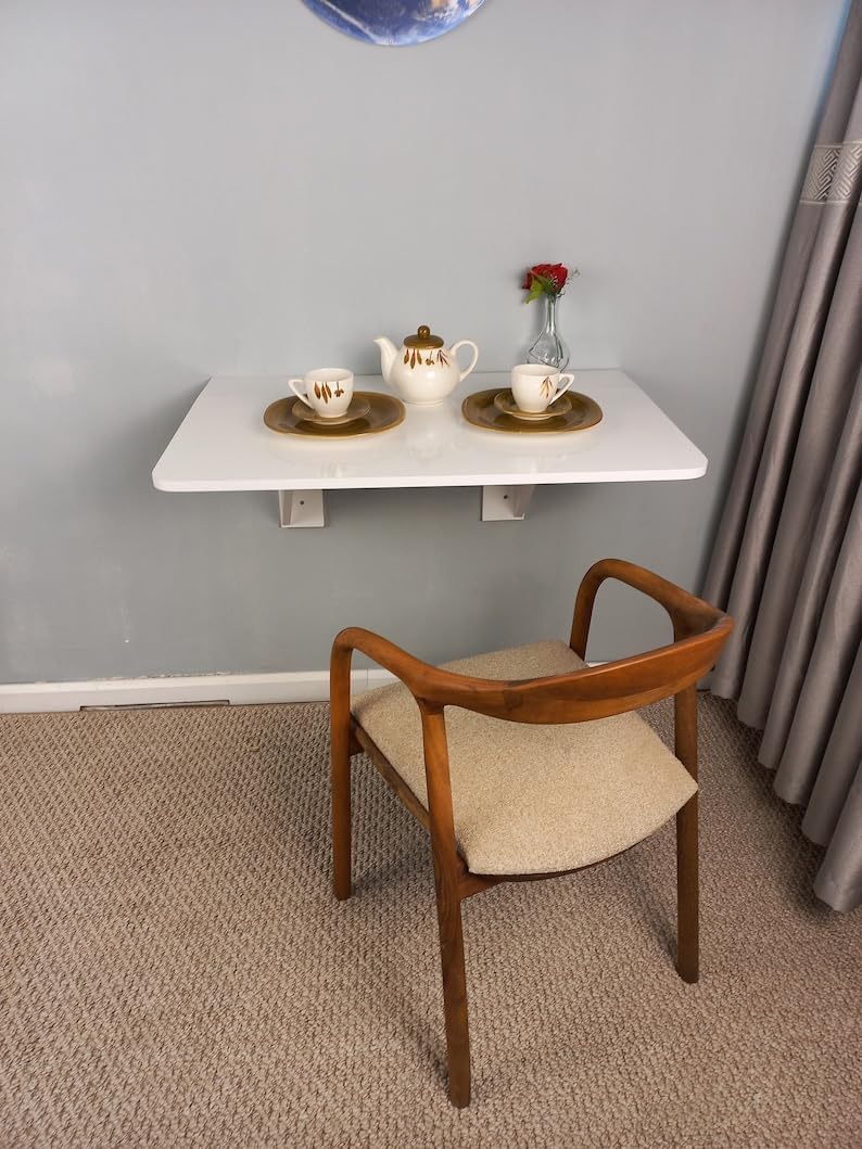 Wall-Mounted Folding Table, Folding Table with Shelves, Space Saving Table, Folding Dining Table, Murphy Table, Study Desk, Foldable Desk (Walnut,24''x43'')