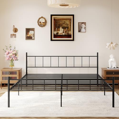14 Inch California King Size Metal Platform Bed Frame with Headboard,Mattress Foundation,Steel Slat Support,Under Bed Storage,No Box Spring Needed,California King Bed Frame,Black…