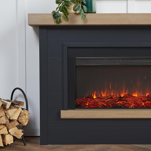 Real Flame Bernice 67" Landscape Electric Fireplace with Mantel for Living Room or Bedroom, Replaceable Fireplace Insert Heater, Realistic Log and Flame Effect, Remote Control, White