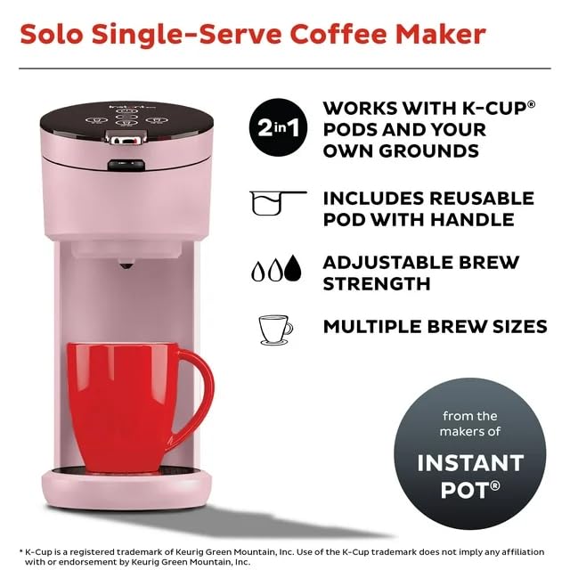 Instant Solo Single Serve Coffee Maker, From the Makers of Instant Pot, K-Cup Pod Compatible Coffee Brewer, Includes Bold Setting and 40oz. Water Reservoir, Brew 8 to 12oz. (Gray)