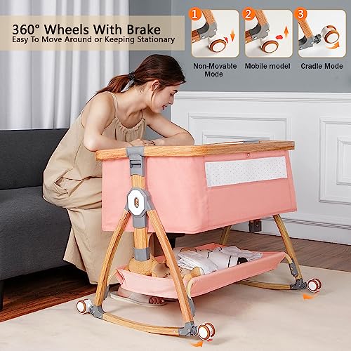 Baby Bassinet, Bedside Bassinet for Baby, 6 Height Adjustable Baby Bed, 3 in 1 Bassinet Bedside Sleeper with Wheels, Mosquito Net, Portable Bedside Crib for Infant/Baby/Newborn (Light Grey)
