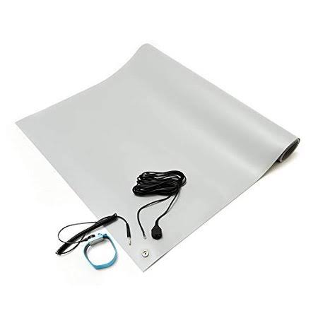 Bertech ESD Mat Kit (Made in Usa), 30 Inches Wide x 30 Inches Long x 0.094 Inches Thick, Gray, Includes A Wrist Strap and Ground