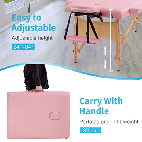 Massage Table Portable Massage Bed 2 Fold Lash Bed Spa Bed 84 in L Hight Adjustable Spa Bed Facial Cradle Salon Bed W/Carry Case (Blue, 84 * 28)
