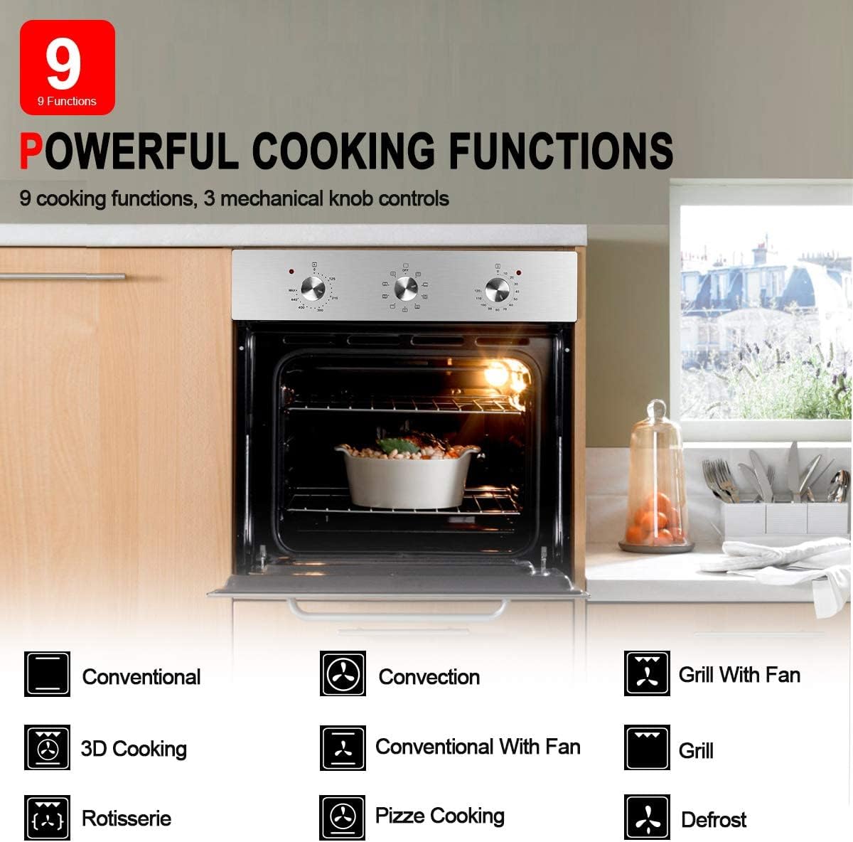 GASLAND Chef ES609MS 24" Built-in Electric Wall Oven + 36'' Professional Slide-in Natural Gas Rangetop Pro RT3606