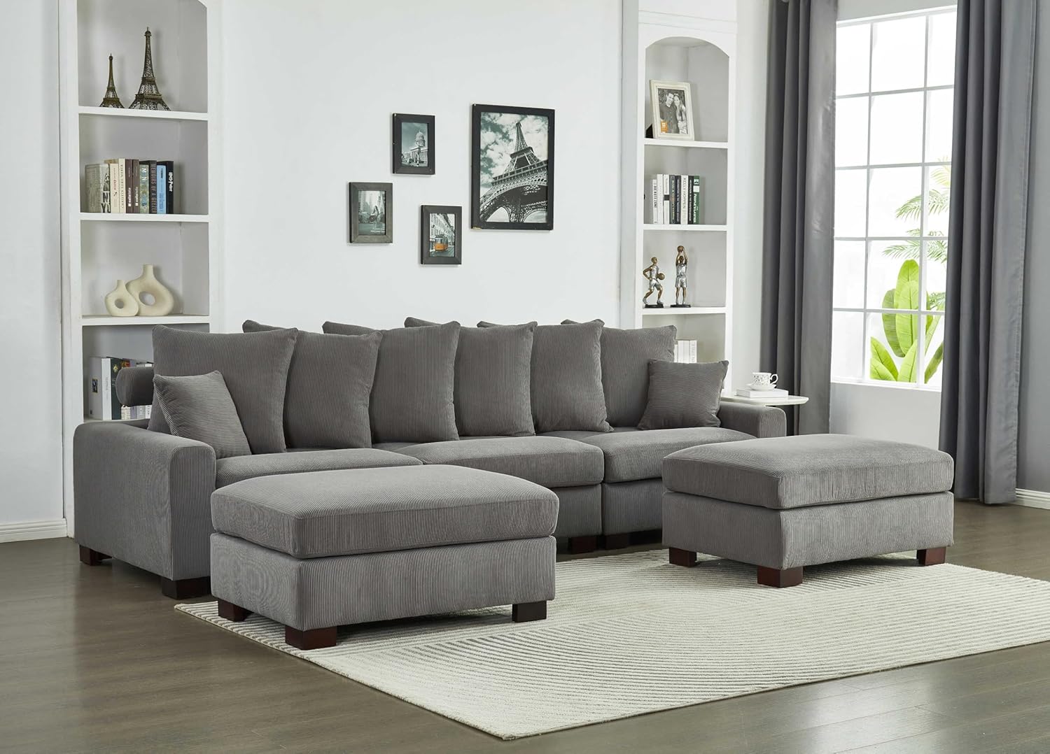 Modular 5-Seater Couch - Ultra Comfortable L&U Shape Sectional Sofa, Luxurious Corduroy Fabric Living Room Furniture with Plush Cushions - Perfect for Relaxing, Easy Assembly, Fits 5 People