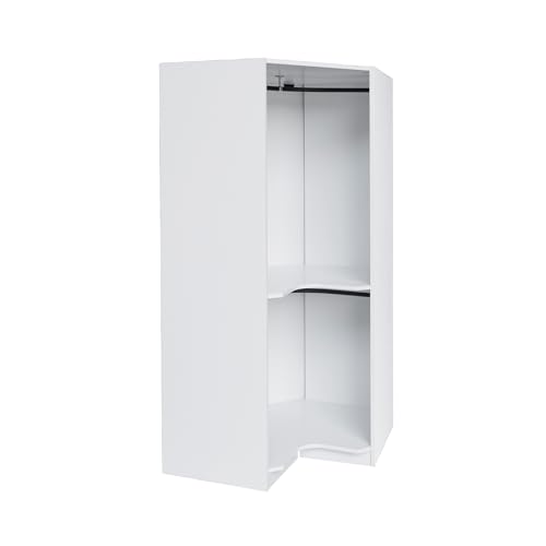 Merax Corner Wardrobe Closet Organizer with 2 Hanging Rails & Shelves, Open Style Clothes Storage Cabinet for Bedroom, Space-Saving Household Polygon Wooden Armoire, Easy Assembly, Natural