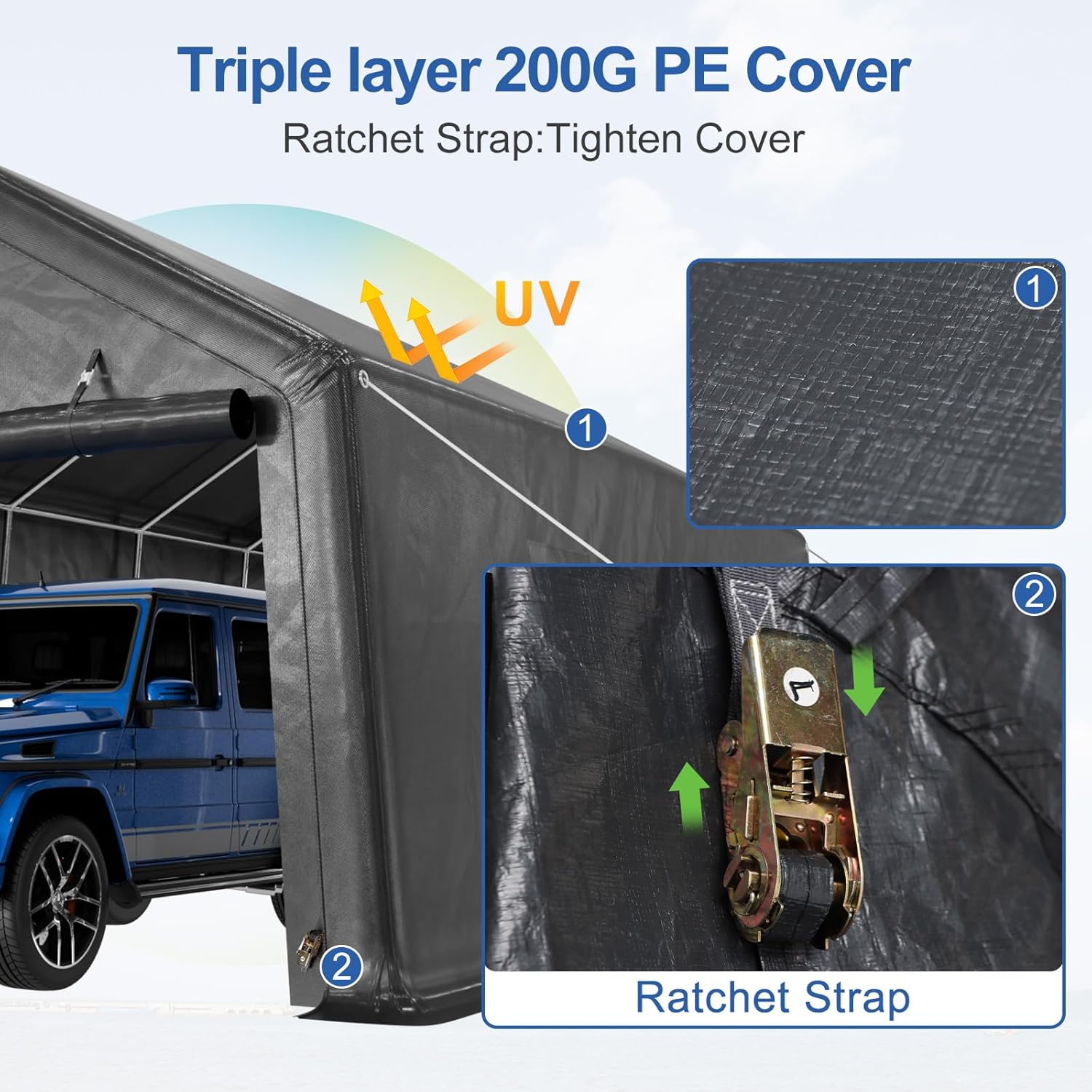 12x20ft Heavy Duty Carport, Car Port With All-Steel Metal Frame,Portable Garage For Automobile,Truck,Boat,Outdoor Storage Shelter,6*Ventilated Windows,4*Windproof Ropes,Anti-Snow Car Canopy